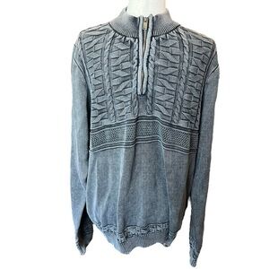 Novica Artisan 1/4 Zip Mock Neck Charcoal Cable Knit Sweater Size XL Preppy Gray
